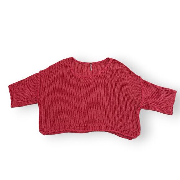 Free People Halo Dolman Oversized Chunky Knit Pullover Sweater Coral Pink Medium - Picture 11 of 13